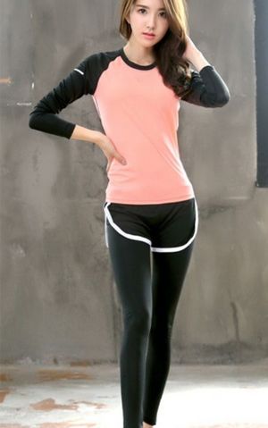 YG1002-7 Women Yoga Sets  T shirts Fake Yoga Pants Fitness Sports Suit